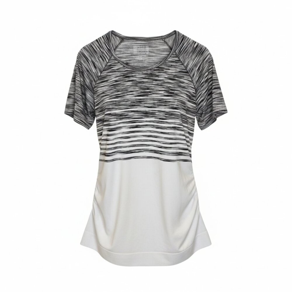 Athleta Momentum Tee Medium Black White Ombre Stripe Running Workout Top